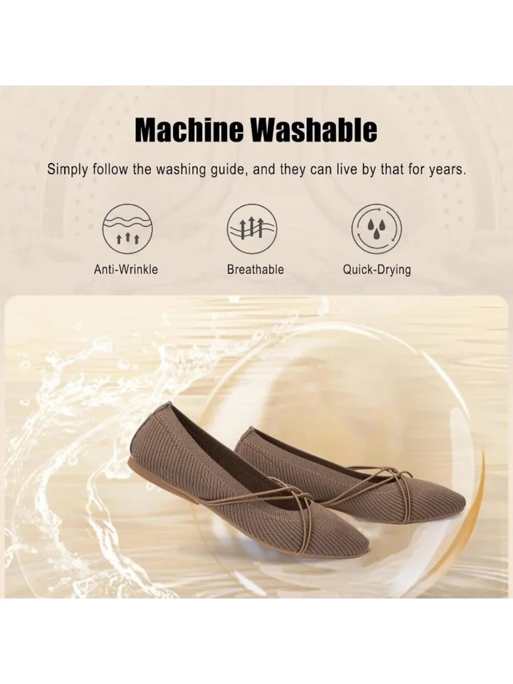 Women's Brown Square Toe Flats Comfortable Knit Ballet Flats with Cross Strap
